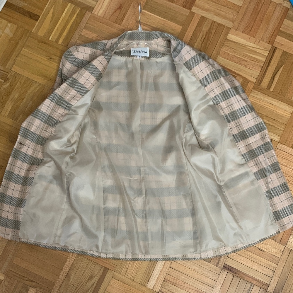 Delicia VINTAGE 1980’s Neutral Plaid Blazer Structured - Women’s Size 6 (S/M)